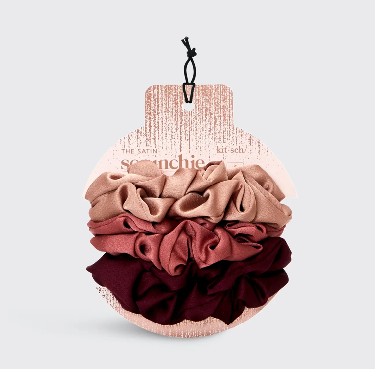 Holiday Satin Scrunchies 6pc Mulberry
